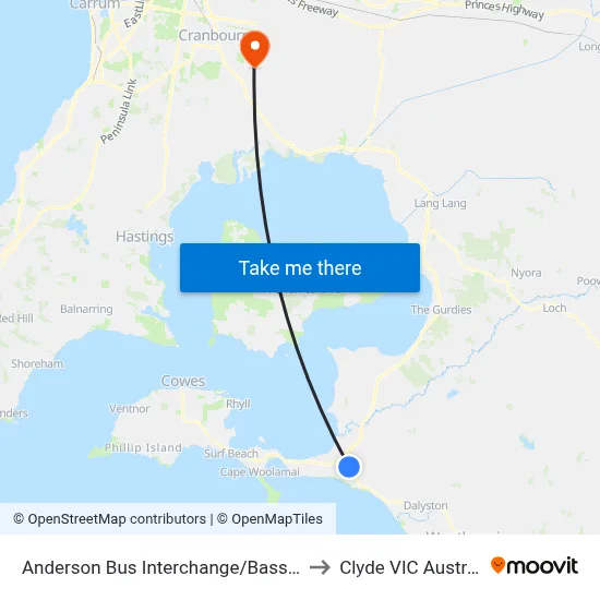 Anderson Bus Interchange/Bass Hwy to Clyde VIC Australia map