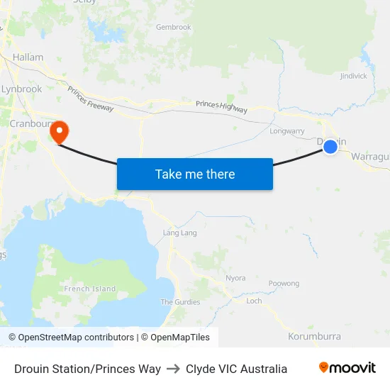 Drouin Station/Princes Way to Clyde VIC Australia map