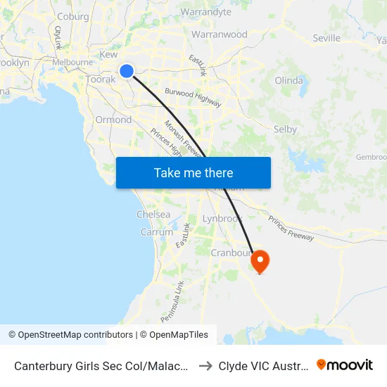 Canterbury Girls Sec Col/Malacca Rd to Clyde VIC Australia map