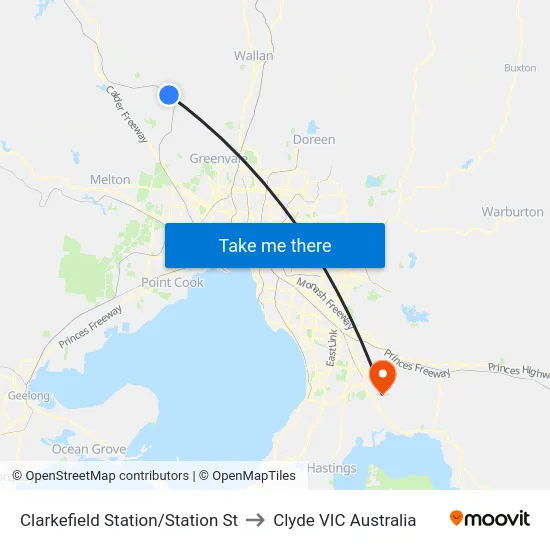 Clarkefield Station/Station St to Clyde VIC Australia map