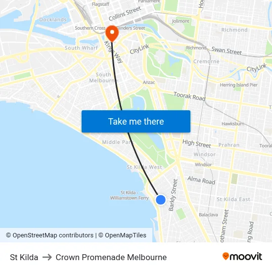 St Kilda to Crown Promenade Melbourne map