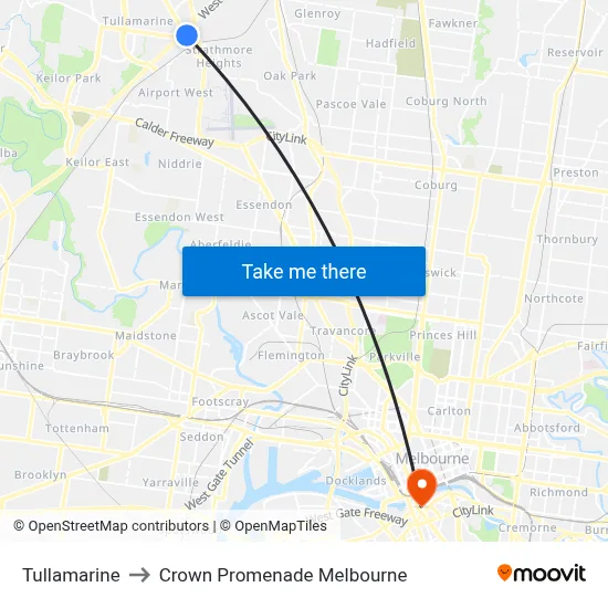 Tullamarine to Crown Promenade Melbourne map