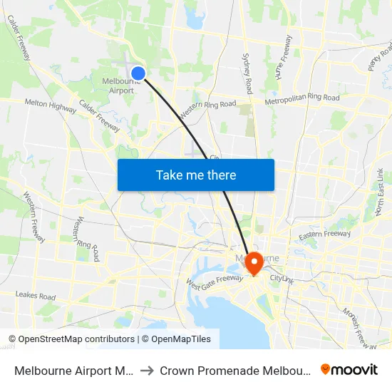 Melbourne Airport MEL to Crown Promenade Melbourne map