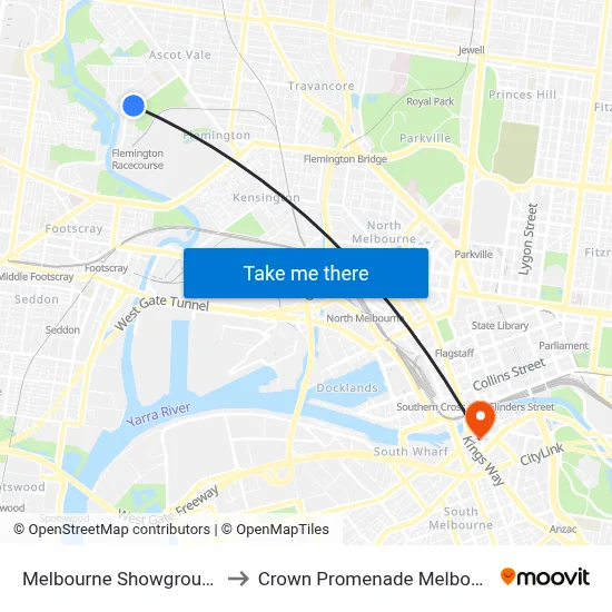 Melbourne Showgrounds to Crown Promenade Melbourne map