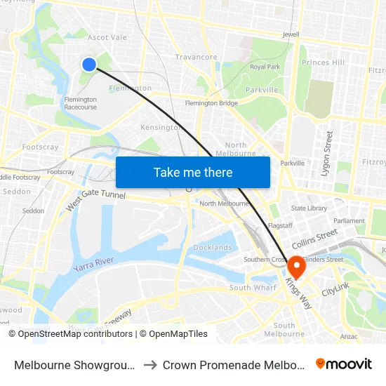Melbourne Showgrounds to Crown Promenade Melbourne map