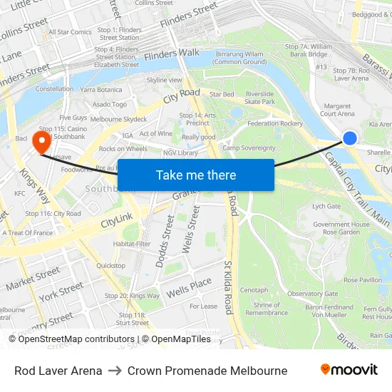Rod Laver Arena to Crown Promenade Melbourne map