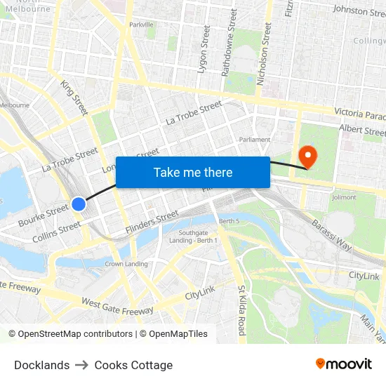 Docklands to Cooks Cottage map