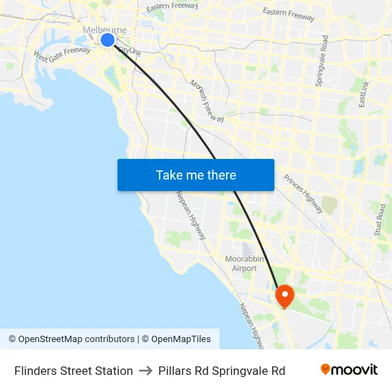 Flinders Street Station to Pillars Rd Springvale Rd map