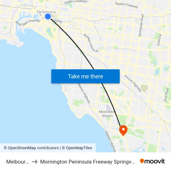 Melbourne to Mornington Peninsula Freeway Springvale Rd map