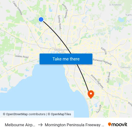 Melbourne Airport MEL to Mornington Peninsula Freeway Springvale Rd map