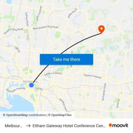Melbourne to Eltham Gateway Hotel Conference Centre map