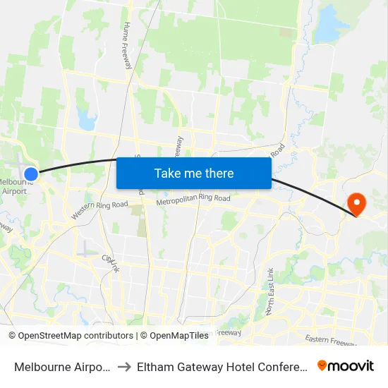 Melbourne Airport MEL to Eltham Gateway Hotel Conference Centre map