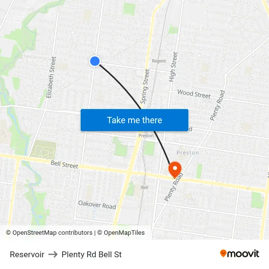 Reservoir to Plenty Rd Bell St map