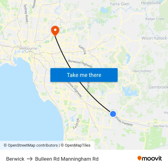 Berwick to Bulleen Rd Manningham Rd map