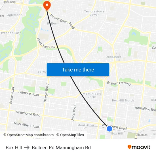 Box Hill to Bulleen Rd Manningham Rd map