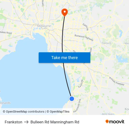 Frankston to Bulleen Rd Manningham Rd map