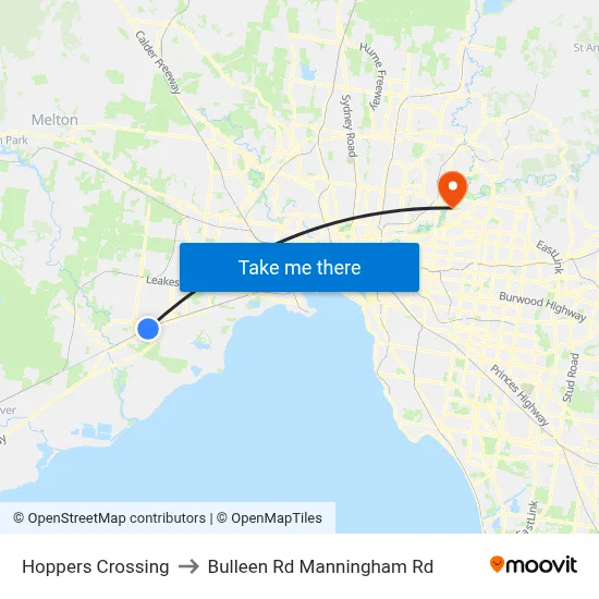 Hoppers Crossing to Bulleen Rd Manningham Rd map