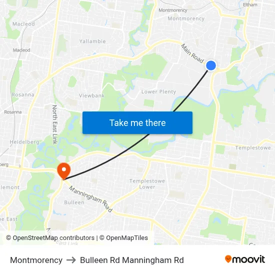 Montmorency to Bulleen Rd Manningham Rd map