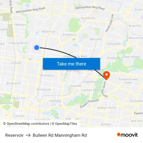 Reservoir to Bulleen Rd Manningham Rd map