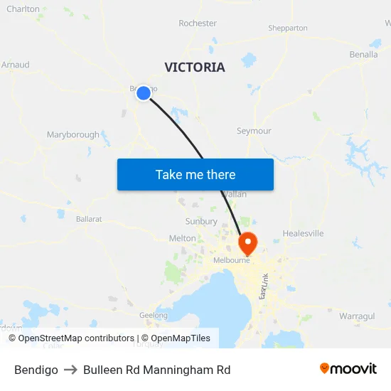 Bendigo to Bulleen Rd Manningham Rd map