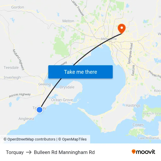 Torquay to Bulleen Rd Manningham Rd map