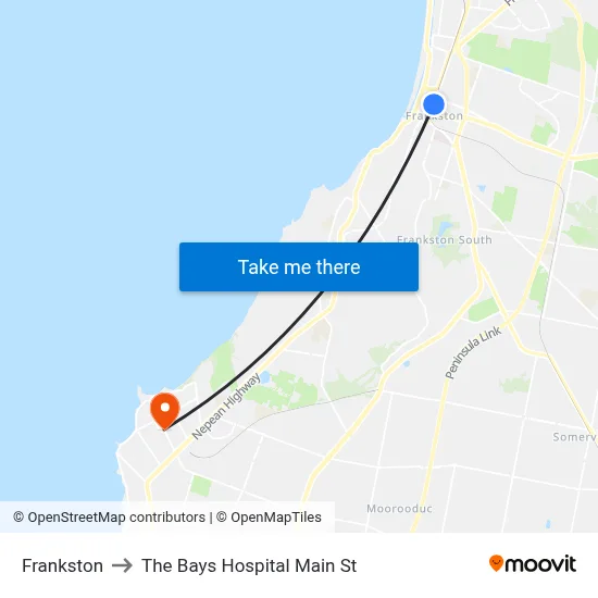 Frankston to The Bays Hospital Main St map