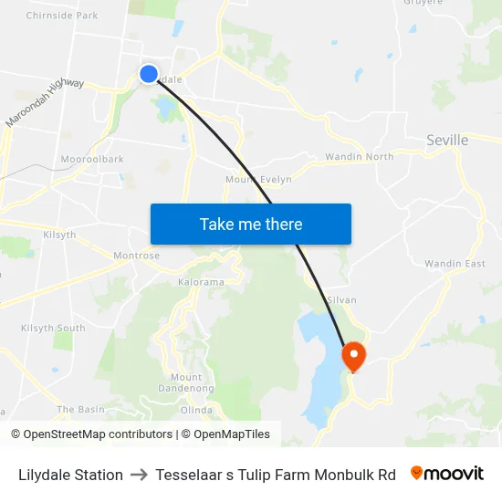 Lilydale Station to Tesselaar s Tulip Farm Monbulk Rd map