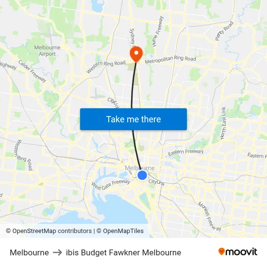 Melbourne to ibis Budget Fawkner Melbourne map