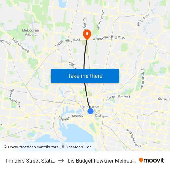 Flinders Street Station to ibis Budget Fawkner Melbourne map