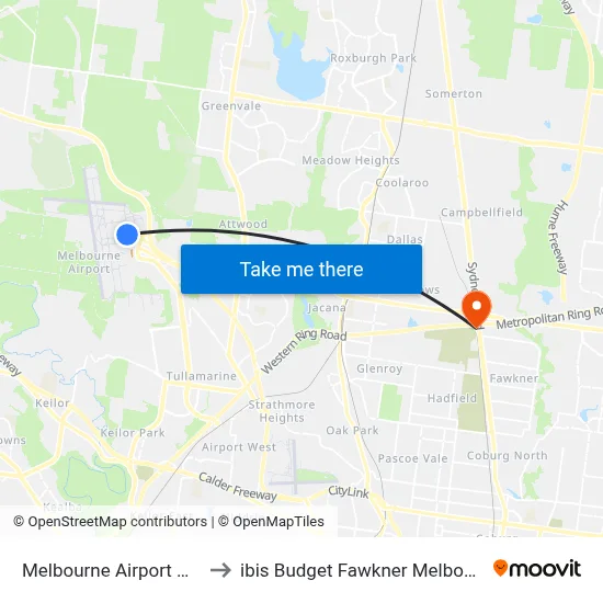 Melbourne Airport MEL to ibis Budget Fawkner Melbourne map