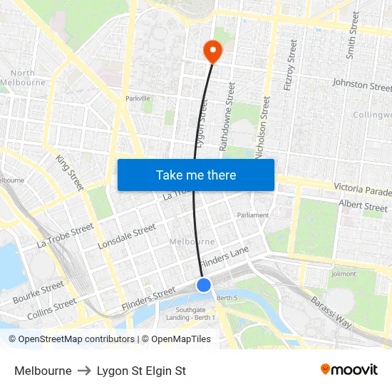 Melbourne to Lygon St Elgin St map