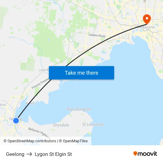 Geelong to Lygon St Elgin St map