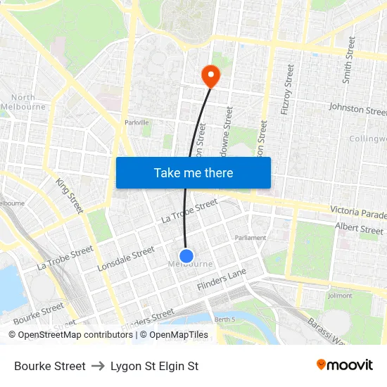 Bourke Street to Lygon St Elgin St map