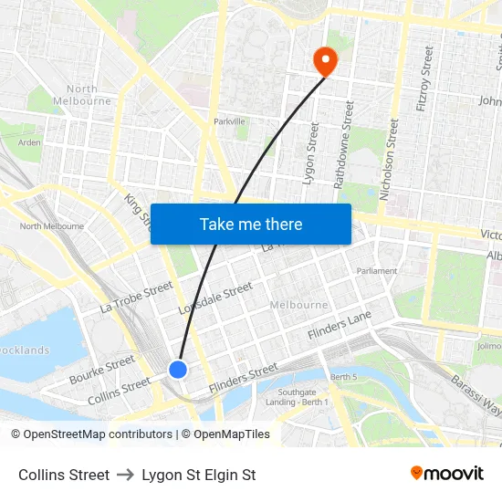 Collins Street to Lygon St Elgin St map
