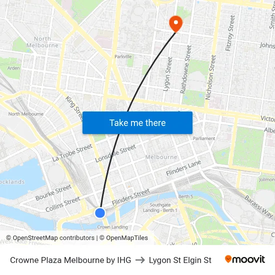 Crowne Plaza Melbourne by IHG to Lygon St Elgin St map