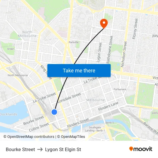 Bourke Street to Lygon St Elgin St map
