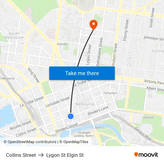 Collins Street to Lygon St Elgin St map