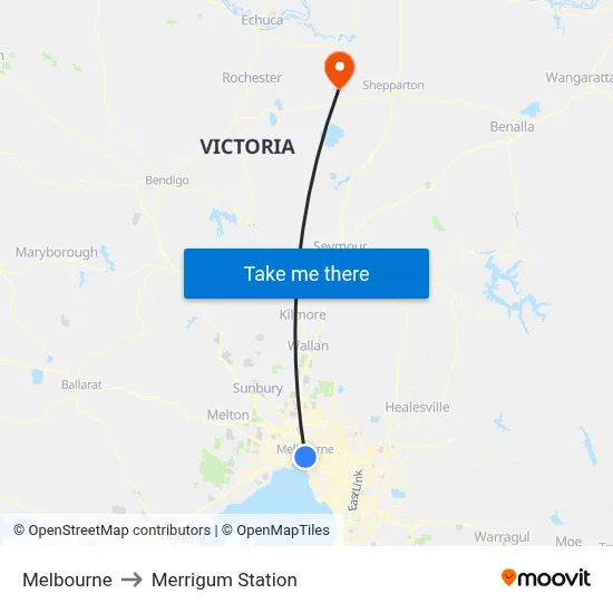 Melbourne to Merrigum Station map