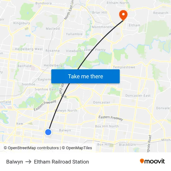 Balwyn to Eltham Railroad Station map