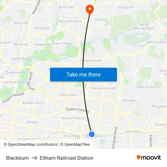 Blackburn to Eltham Railroad Station map