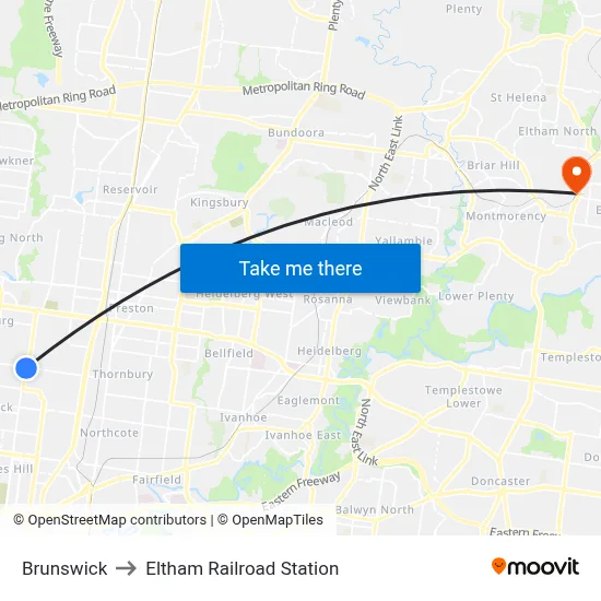 Brunswick to Eltham Railroad Station map
