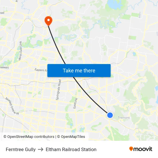 Ferntree Gully to Eltham Railroad Station map