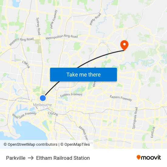 Parkville to Eltham Railroad Station map