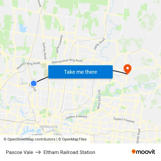 Pascoe Vale to Eltham Railroad Station map