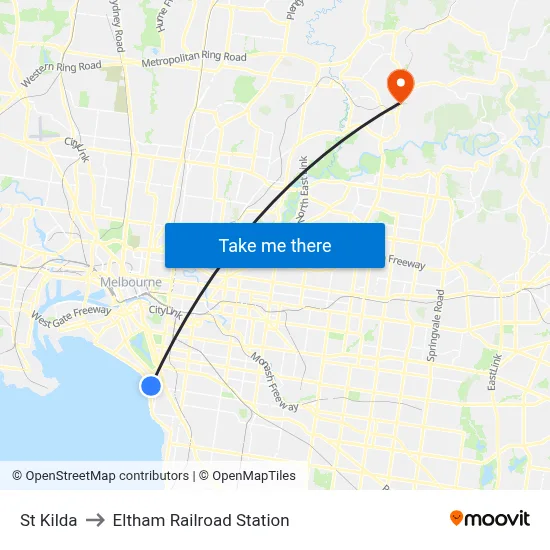 St Kilda to Eltham Railroad Station map