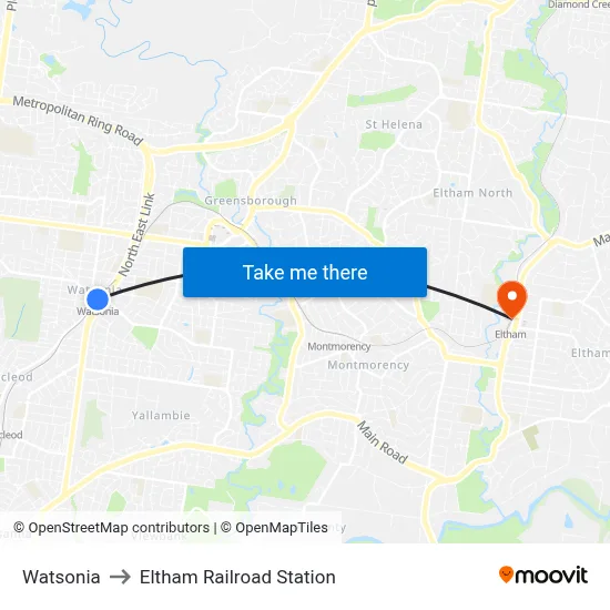 Watsonia to Eltham Railroad Station map