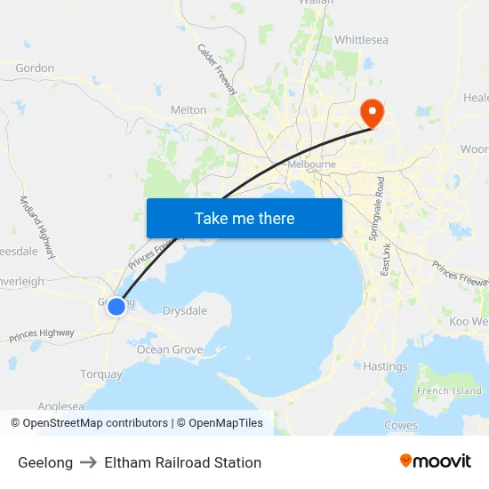 Geelong to Eltham Railroad Station map