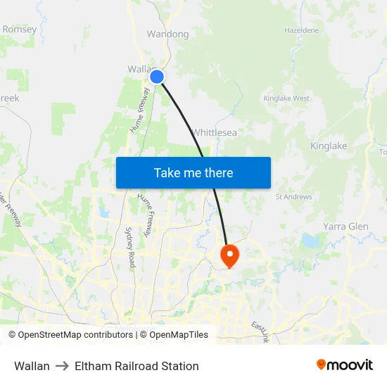 Wallan to Eltham Railroad Station map
