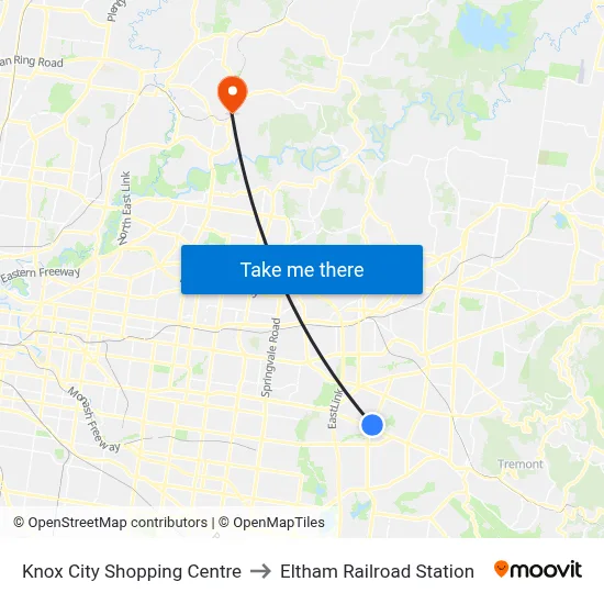 Knox City Shopping Centre to Eltham Railroad Station map