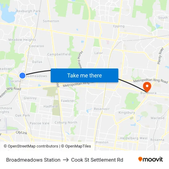 Broadmeadows Station to Cook St Settlement Rd map